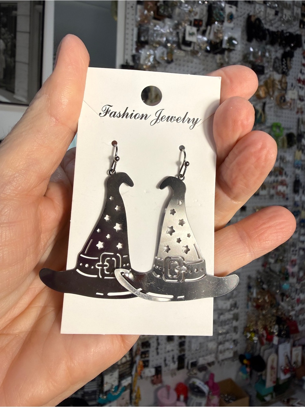 Fashion Jewelry Silver Witch Hat Dangle Earrings